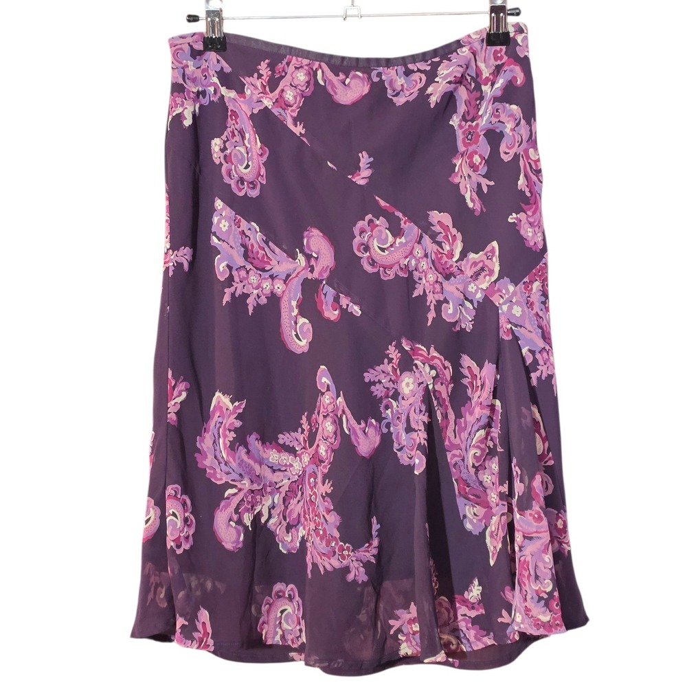 Worthington Petite Purple Paisley A-Line Skirt Size Med Side Zip Lined Floral
